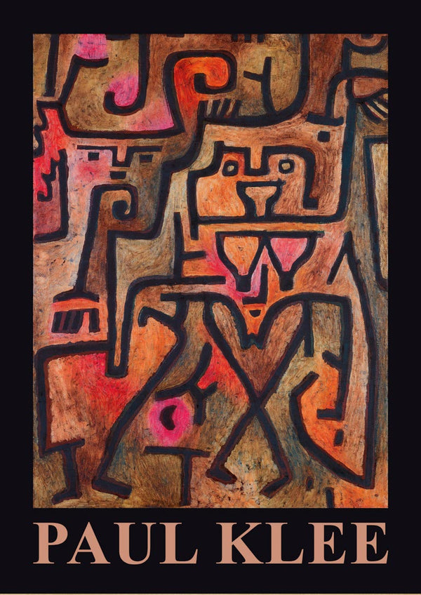 Paul Klee exhibition poster featuring abstract, colorful shapes and bold black lines with "PAUL KLEE" text below.