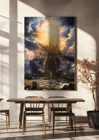 the fool by Sofia de Lemos hanging above a wooden dining table in warm sunlight