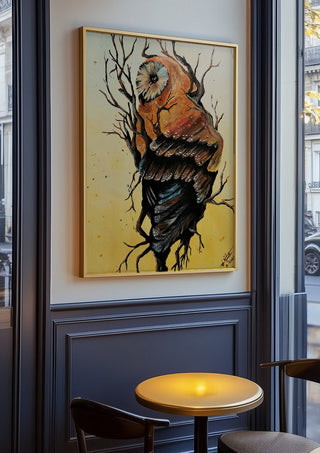 Between worlds by Lüba in an oak frame on a panelled cafe wall