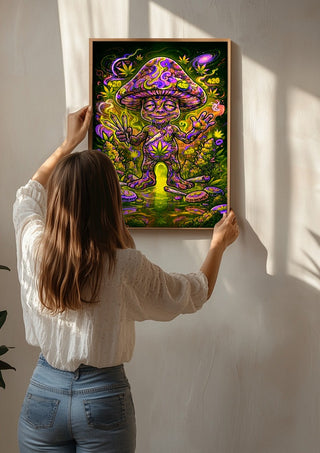 420 Mushroom by BunteBeute being hung on a sunlit wall