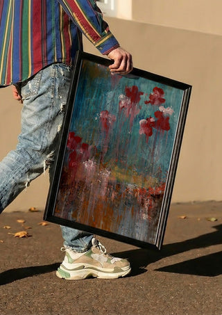 go with the flow(er) by hazelart carried in a black frame along a sunny street