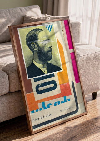 Beard by Kareem Rizk in a walnut frame leaning against a grey sofa