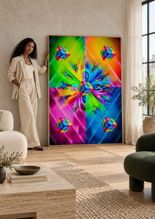Game of Dice - Dreams Come True by Walter Zettl in a tall wooden frame leaning against a wall in a sunlit room