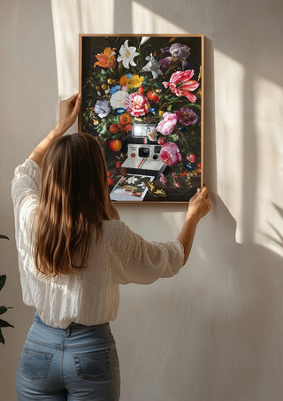 Floral Instant Photo by Dikhotomy being hung on a sunlit wall