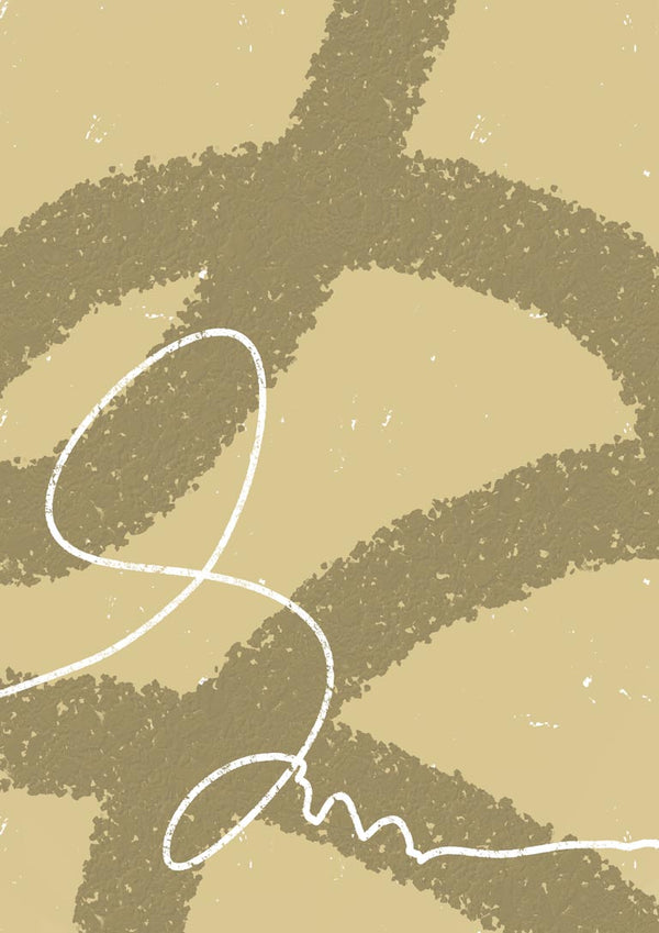 Abstract beige and brown design for Drift Loop II - Yuli, featuring bold lines and a white squiggle.