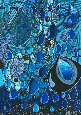 Blue Raindrops by JHN.ByHjort - patterned raindrops in cobalt and navy with tiny sea scenes