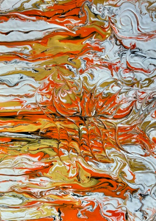 Orange Tide by Da Winters - orange and white poured acrylic folding in horizontal ripples