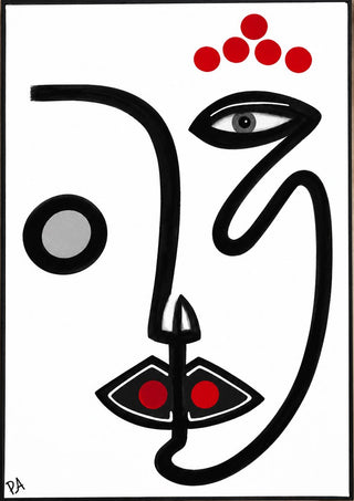 Face by RA - a single black line drawing a face with red dots on white