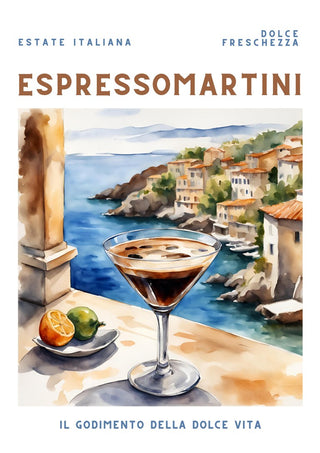 Dolce Freschezza - Espresso Martini by Ohkimiko - an espresso martini above an Italian coastline