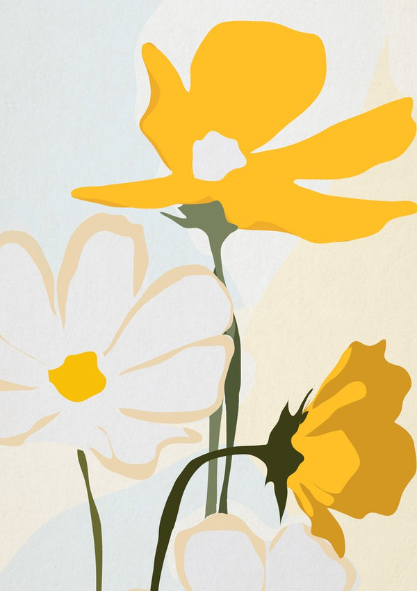 Yellow Flowers by ThingDesign - yellow and white blooms on a pale blue and cream ground