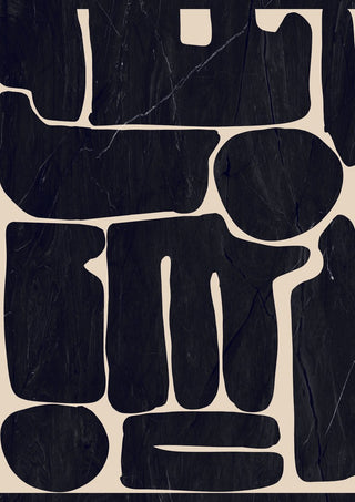 Modern Abstract Minimal Shapes 162 by ThingDesign - hand cut black blocks on a warm beige ground