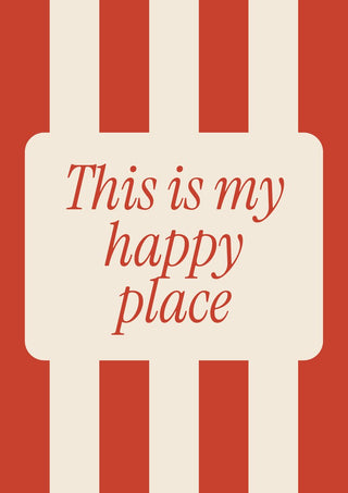 Happy Place Stripes by ARTSY FARTSY, red and cream striped typography poster