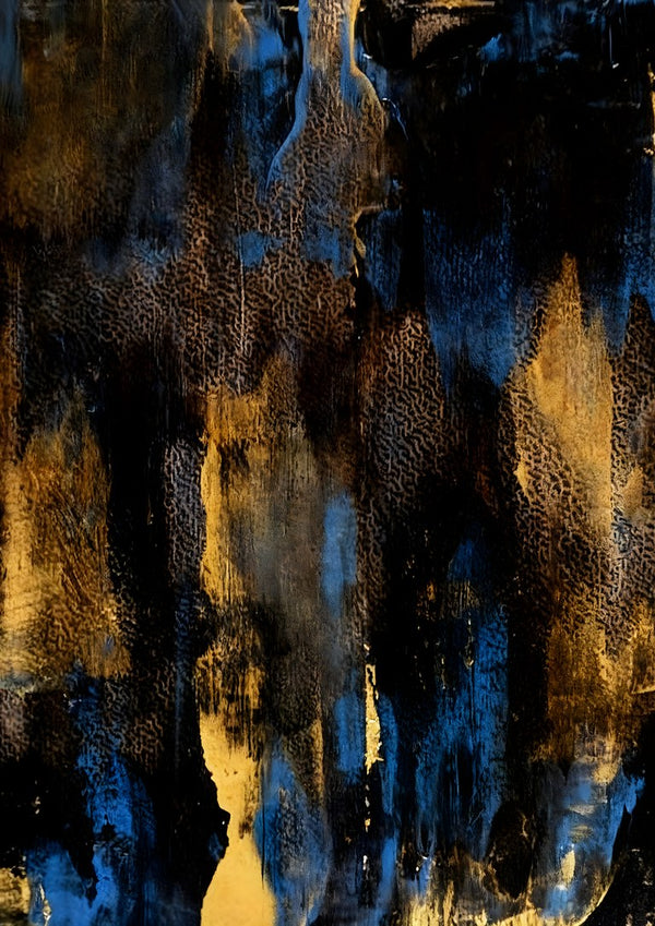 Gold on Blue by Kristof ellertz - abstract painting with vertical bands of gold, deep blue and black
