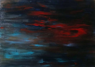A man's frustration by PeKo - a wide band of deep red glowing through dark teal and navy
