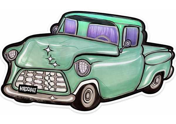 Pickup Truck Chevrolet by KaroGaiaArt - a mint green 1950s Chevrolet pickup in bold black outline