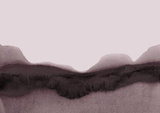 abstract moody landscape by Iris Lehnhardt - a dark ink ridge of hills under a dusty mauve sky