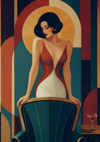 The Last Martini by ArtySjak - an Art Deco woman at a teal armchair with a martini glass