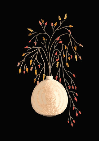 Branches with berries in vase by Creationsbyeditabrus - red and gold berries on bare branches in a cream vase