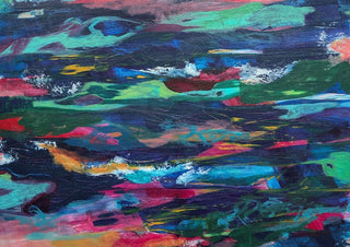 Ripples by Janet Bell - horizontal bands of navy and teal cut through with turquoise and magenta