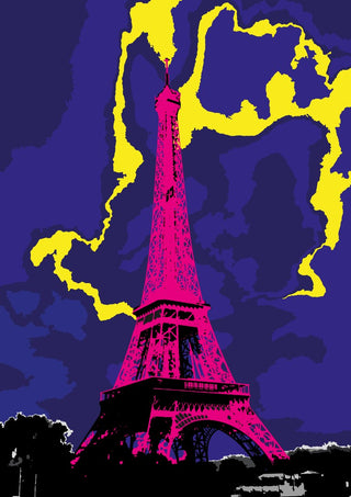 The Tower by Massimo Frascogna - the Eiffel Tower in hot pink against a deep blue sky