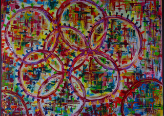 Corona by ullimcart - magenta rings overlapping into a rosette over a dabbed white ground