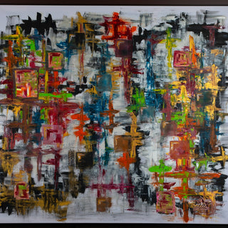 Schmetterling by ullimcart - brushed squares in red, teal and ochre on a white and black ground
