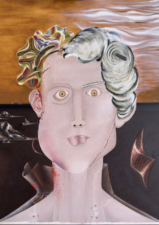 Looksmaxxer Deluxe by Emil Walli - a pale pink head with silver hair and an iridescent crest in oil