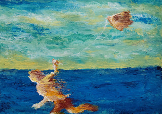 the child with the kite by GAHO - a child in the surf with a kite over deep blue sea