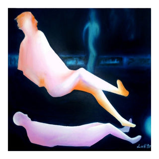 Contact #1 by Luis Valquaresma - two pale figures floating on a near-black blue ground