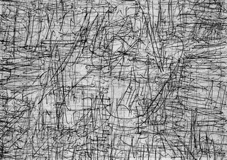 Any Point by Priit Ruttas - long diagonal pen strokes crossing a field of short black marks