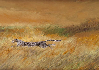 Plus vite que le vent by GAHO - a cheetah running across streaked ochre grassland