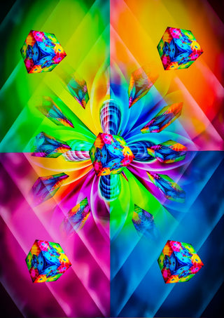Game of Dice - Dreams Come True by Walter Zettl - rainbow dice and a radiating fractal star