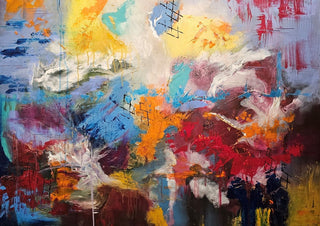 Symphony of colour by Sabine Halbrock - yellow, orange, turquoise and crimson with black hatching