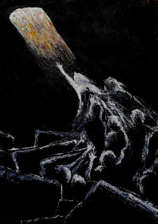 HOPE by GAHO - a shaft of pale light falling on figures scratched out of a black ground