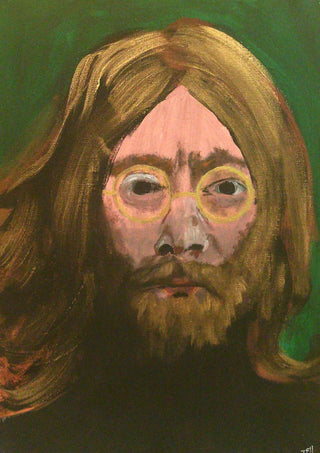 Lennon by Ian Frederick Harris - a painted portrait of John Lennon against deep olive green