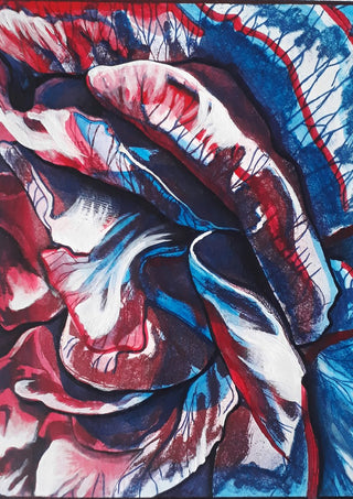 Rose by Okiana - rose petals in crimson, deep blue and white with fine drawn veins