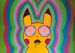 Psykemon by Luigi Monti - a wide-eyed yellow Pikachu in radiating bands of pink, green and blue