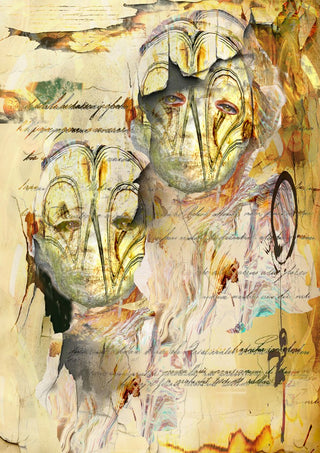 Dem jeg holder af by Henrik Kock - two worn faces surfacing from a sheet of old handwriting