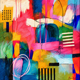 Jazz Puls II by Bondero - blocks of pink, yellow, turquoise and blue with drawn black lines