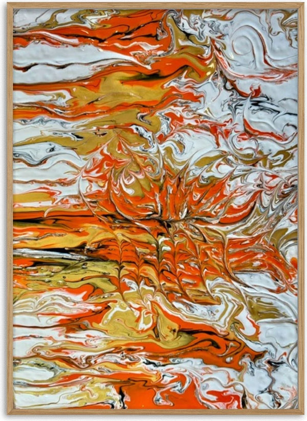 Orange Tide by Da Winters - orange and white poured acrylic folding in horizontal ripples