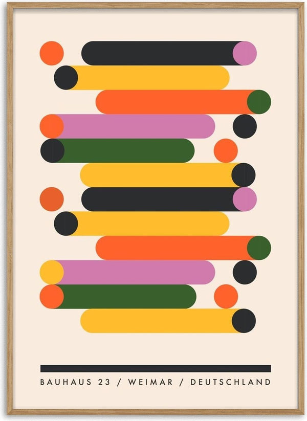 Bauhaus Stacks by Neil Stevens - stacked rounded bars in orange, yellow, pink and green