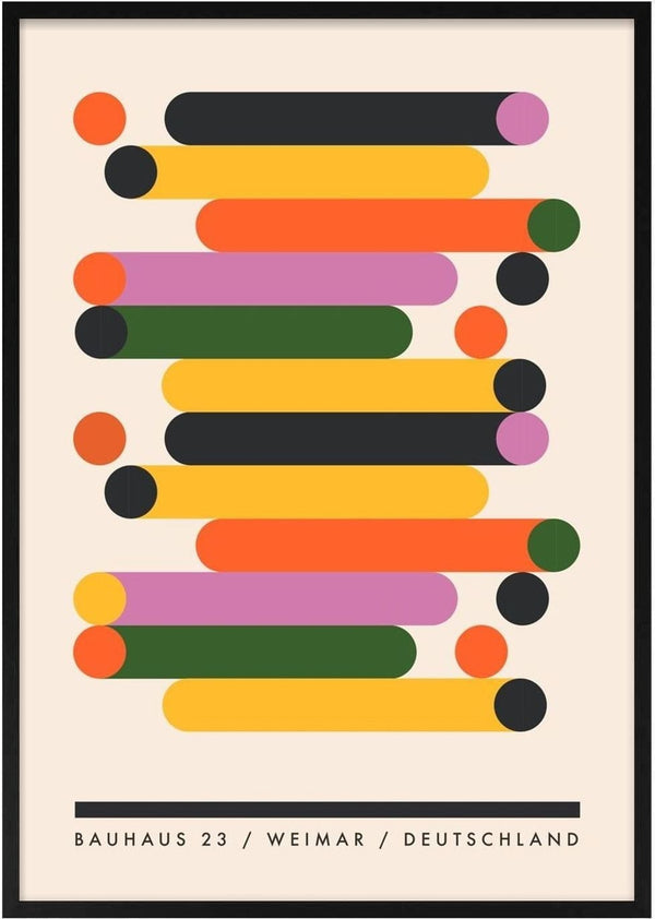 Bauhaus Stacks by Neil Stevens - stacked rounded bars in orange, yellow, pink and green