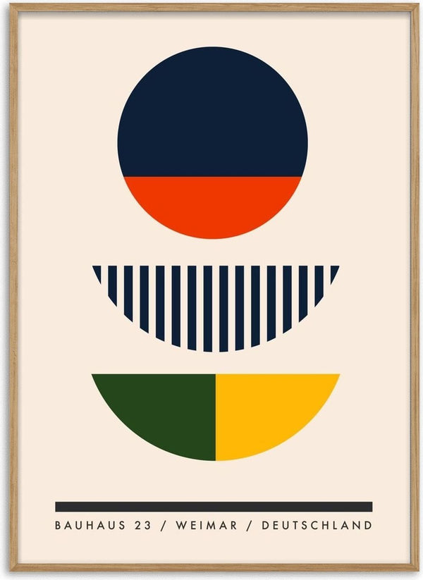 Bauhaus Circles by Neil Stevens - a navy and red circle with striped and green-yellow half circles
