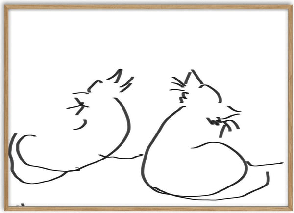Two Cats by Eva Hartman - two cats seen from behind in unbroken black brush lines on white
