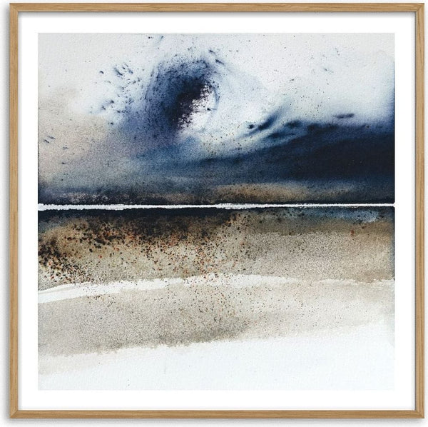 A wave from the past by Tania Zubareva - a dark indigo wave above a sandy shoreline