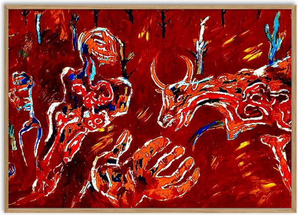 Blood Mutation by Will Black - orange and white outlined creatures on a deep red ground