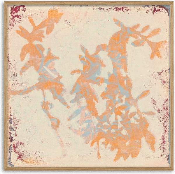 botanical poems 1 by Iris Lehnhardt - a monotype of orange and grey leaves on a cream square