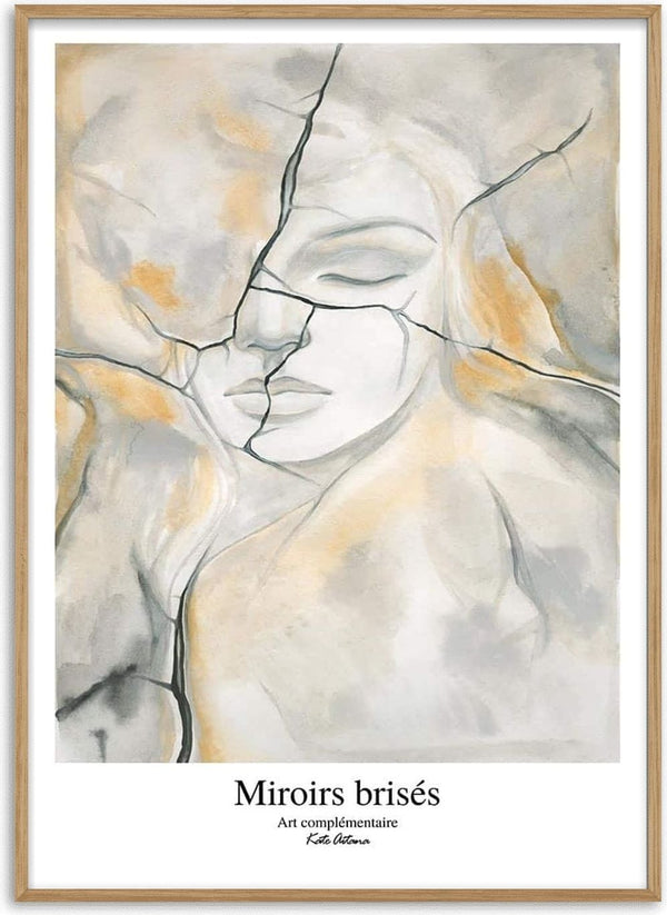 Abstract art of a woman's face fragmented like broken glass, cover for Broken Mirrors by Kate Aitana.
