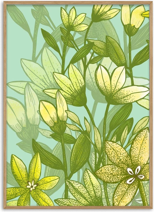 Buttercups in spring by Creationsbyeditabrus - yellow star flowers among green leaves on mint
