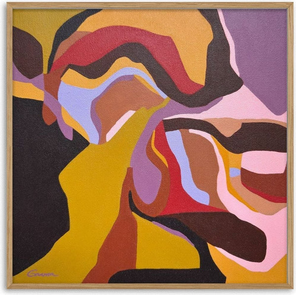 Canyon by Elva Garma - winding abstract forms in mustard yellow, rust brown, crimson and dusty violet